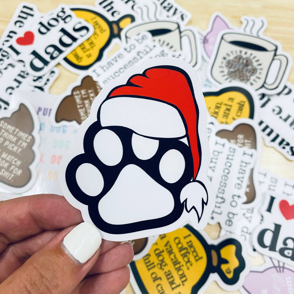 Santa Paw Die Cut Sticker (Christmas Sticker)