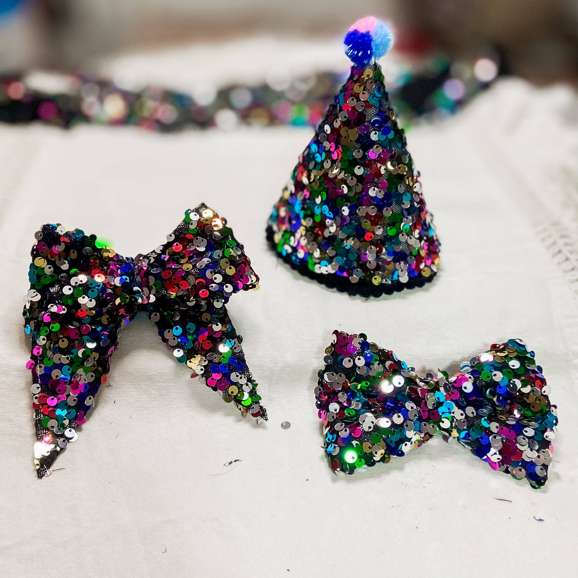 Bejeweled midnights New Year’s Eve dog bow tie pet accessory: Collar attachment