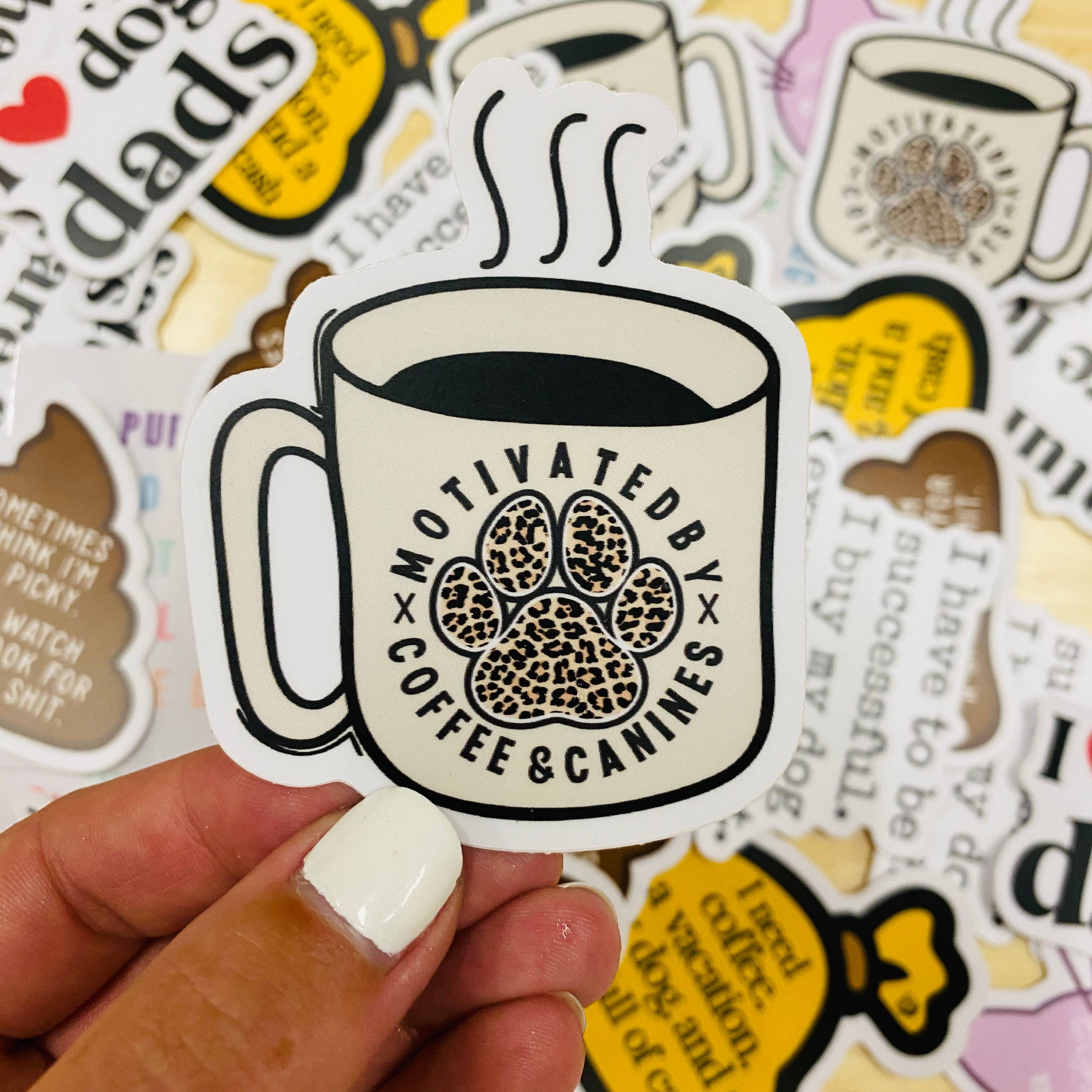 Motivated by Coffee & Canines Die Cut Sticker