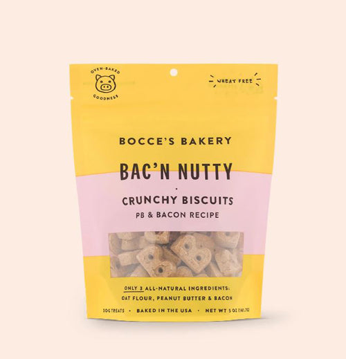 Bocce's Bakery Everyday Bac'N Nutty Biscuits Crunchy Dog Treats 5oz.