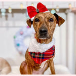 Santa paws Christmas winter red tartan faux fur dog bandana