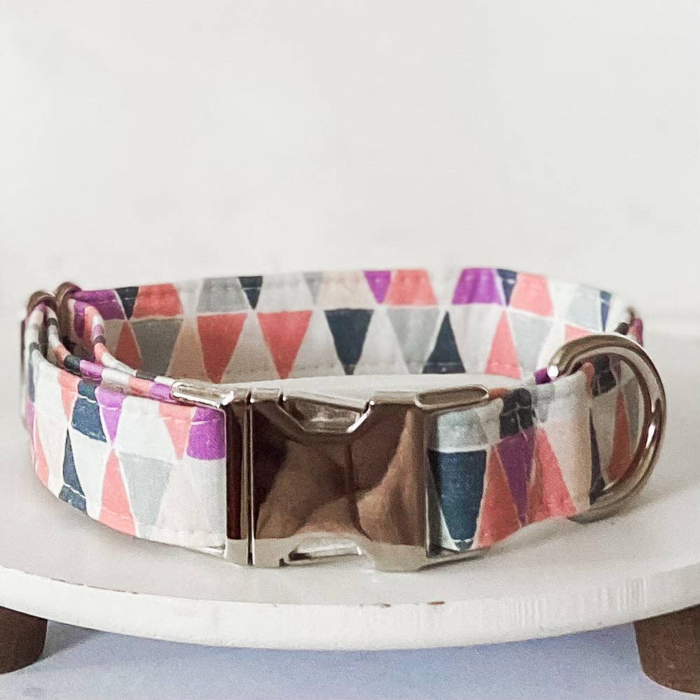 Handmade geometric pink and purple spring dog collar