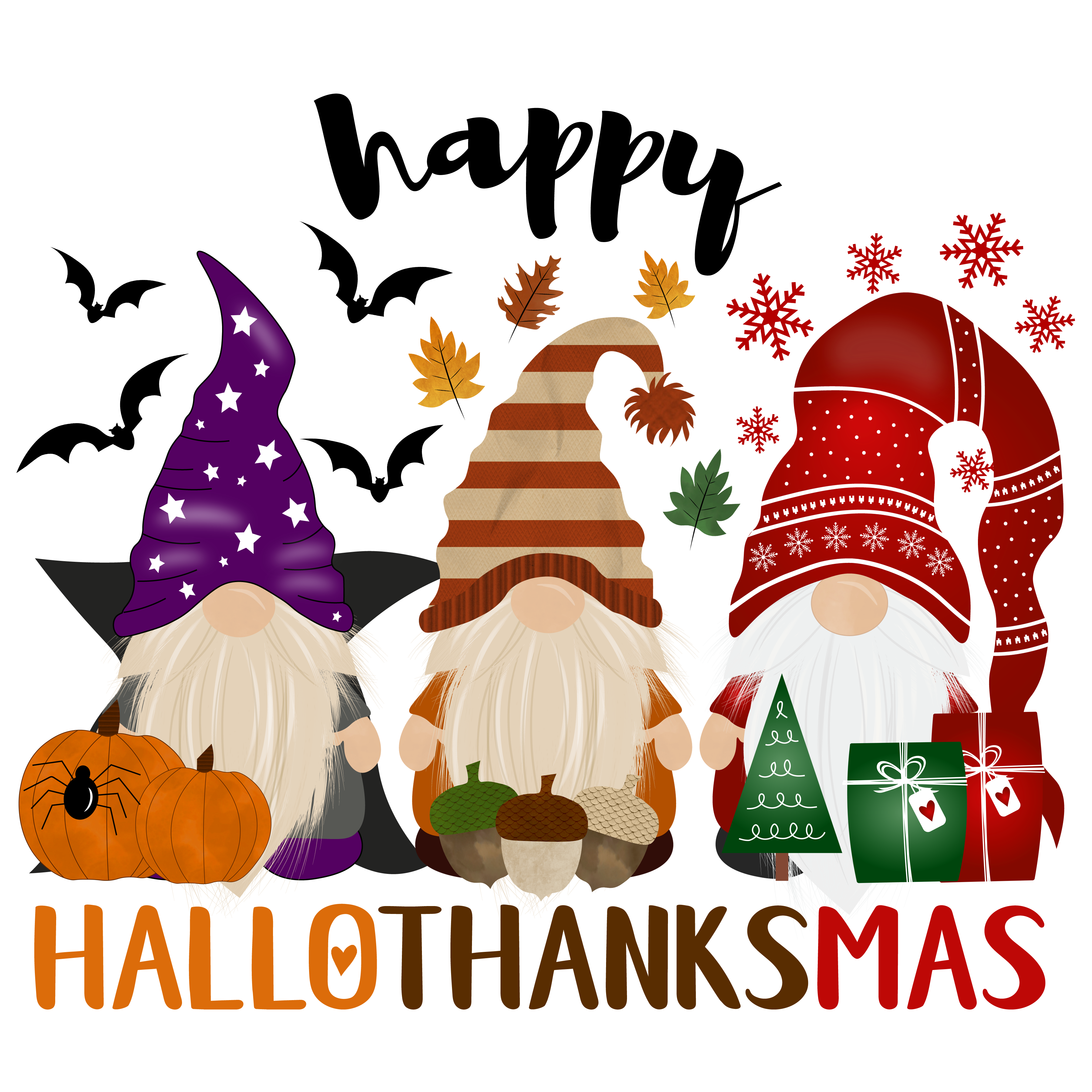 Hallthanksmas Gnomes, Clear Sticker, 3x3 inch