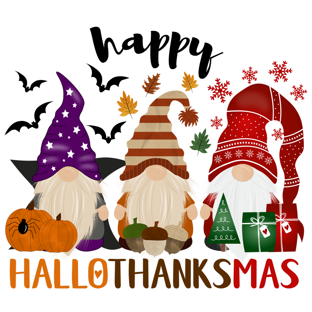 Hallthanksmas Gnomes, Clear Sticker, 3x3 inch