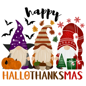 Hallthanksmas Gnomes, Clear Sticker, 3x3 inch