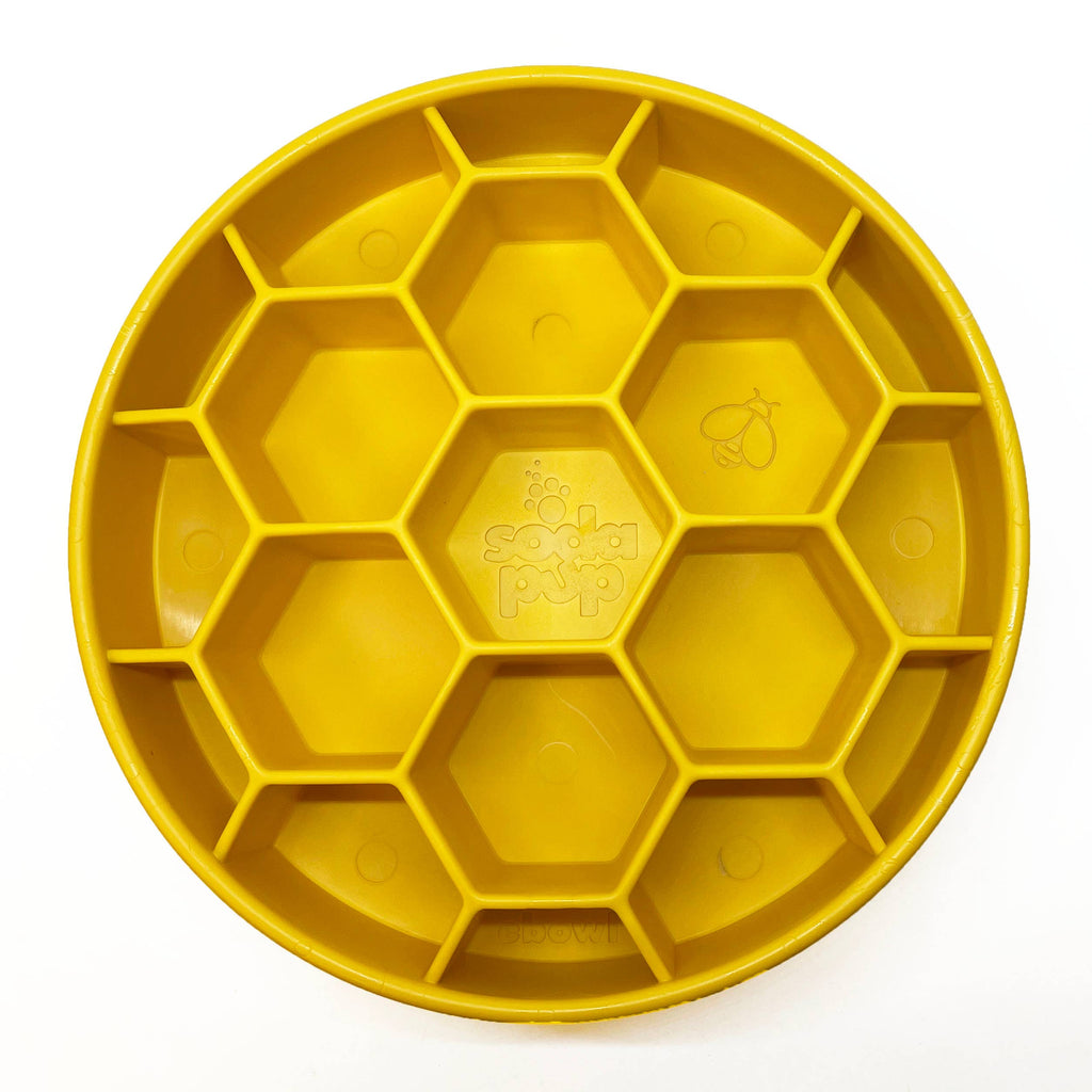 Honeycomb Design eBowl Enrichment Slow Feeder Bowl for Dogs: Yellow