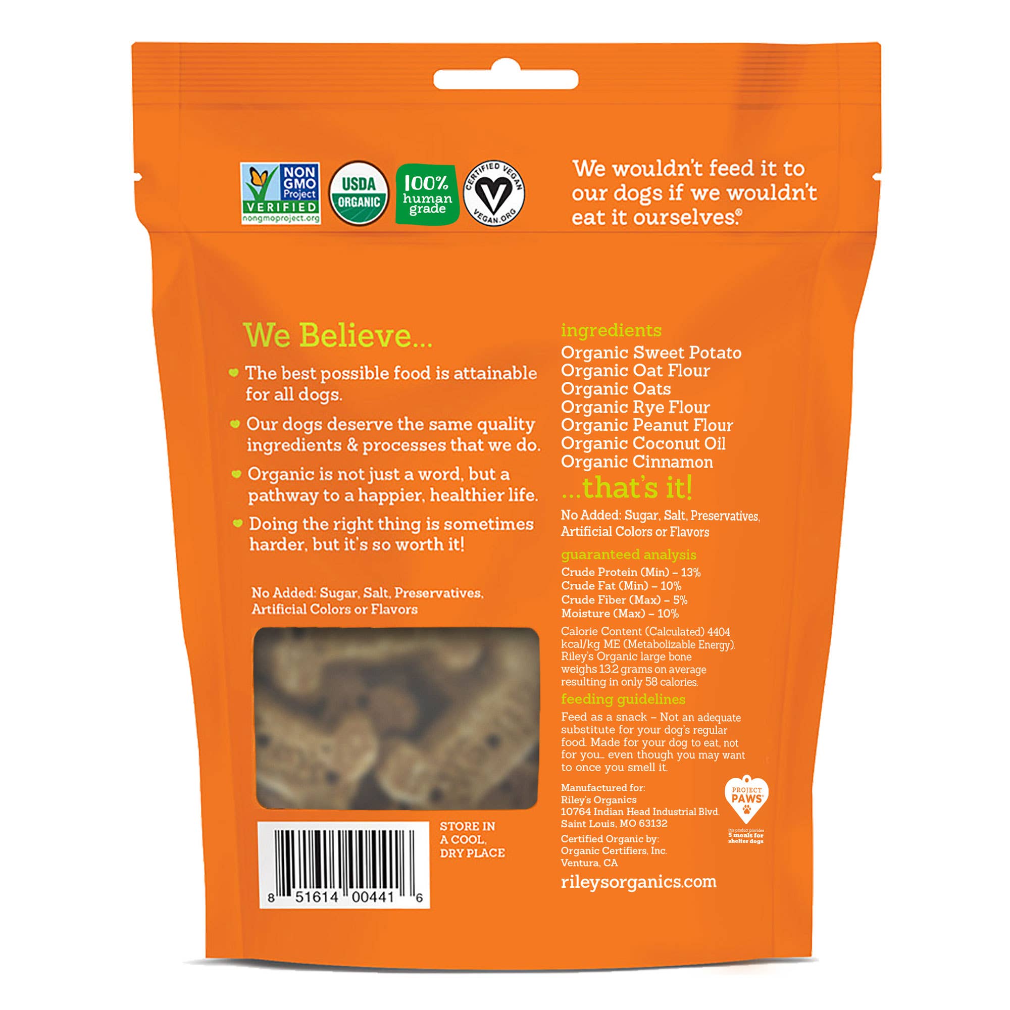 Riley's Organics  Sweet Potato Baked Dog Treats 5 oz: Large Bone Biscuit