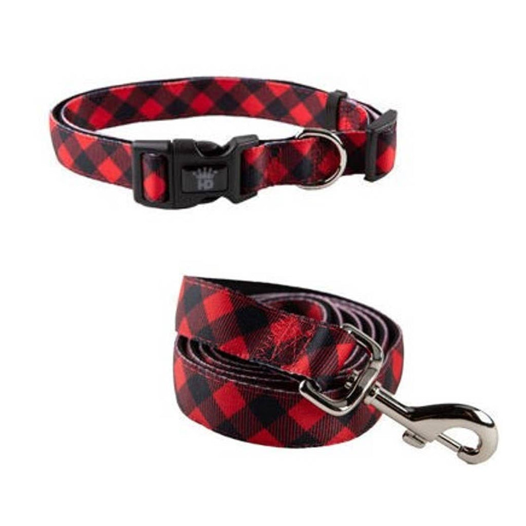 Buffalo Plaid Adjustable Dog Collars with Matching Lead