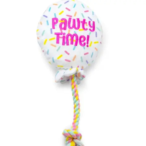 Thoozypet Birthday Balloon Plush Dog Toy with Rope 7"