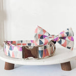 Handmade geometric pink and purple spring dog collar