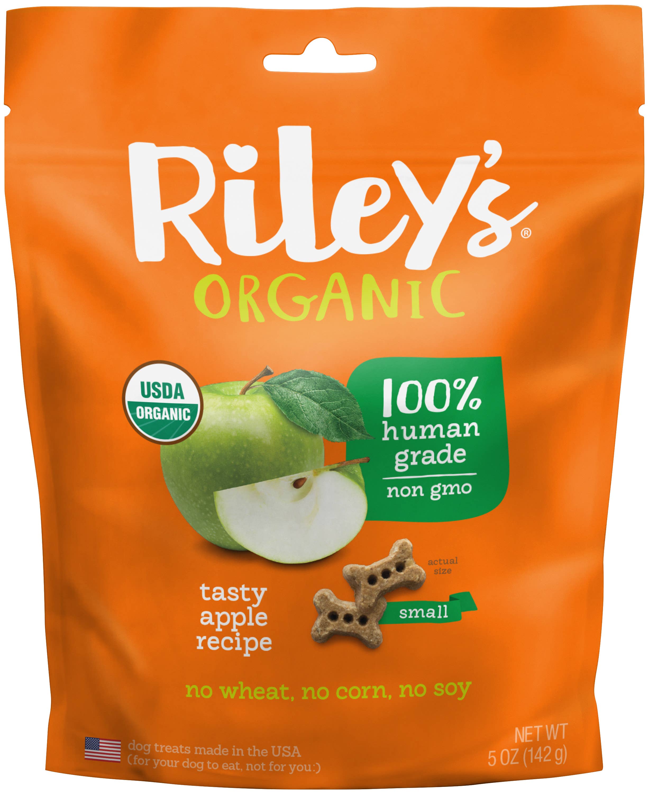 Riley's Organics  Tasty Apple Dog Treats 5 oz: Large Bone Bisquit