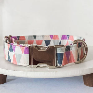 Handmade geometric pink and purple spring dog collar