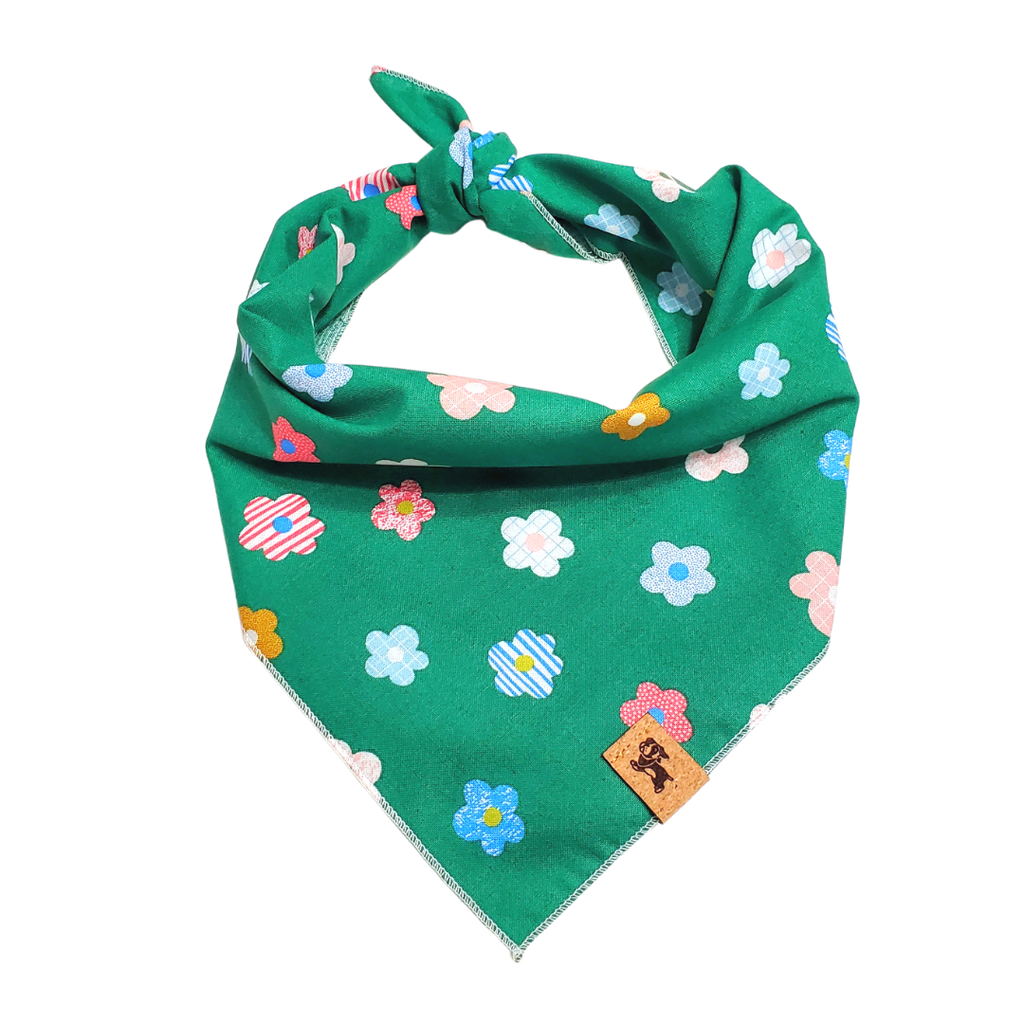 Green Flowers Tie-on Dog Bandana