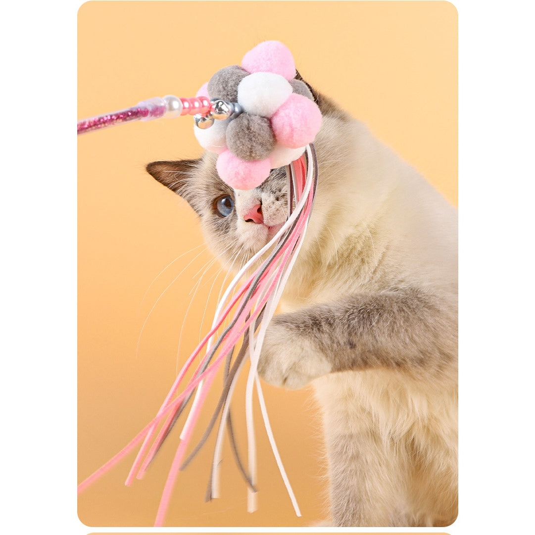 Plush Ball Tassel Interactive Bell Cat Stick Toy