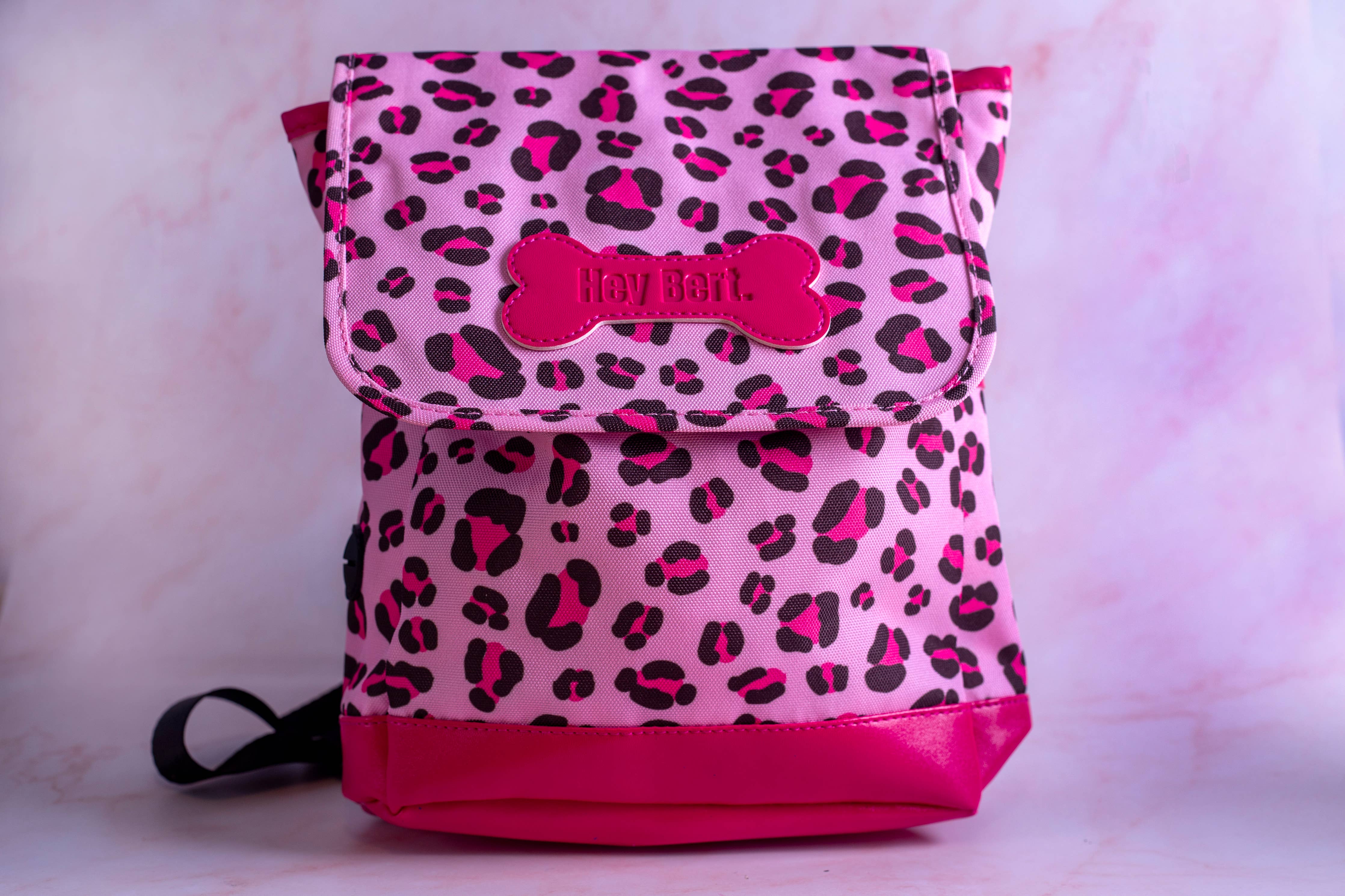 Pink leopard print dog backpack