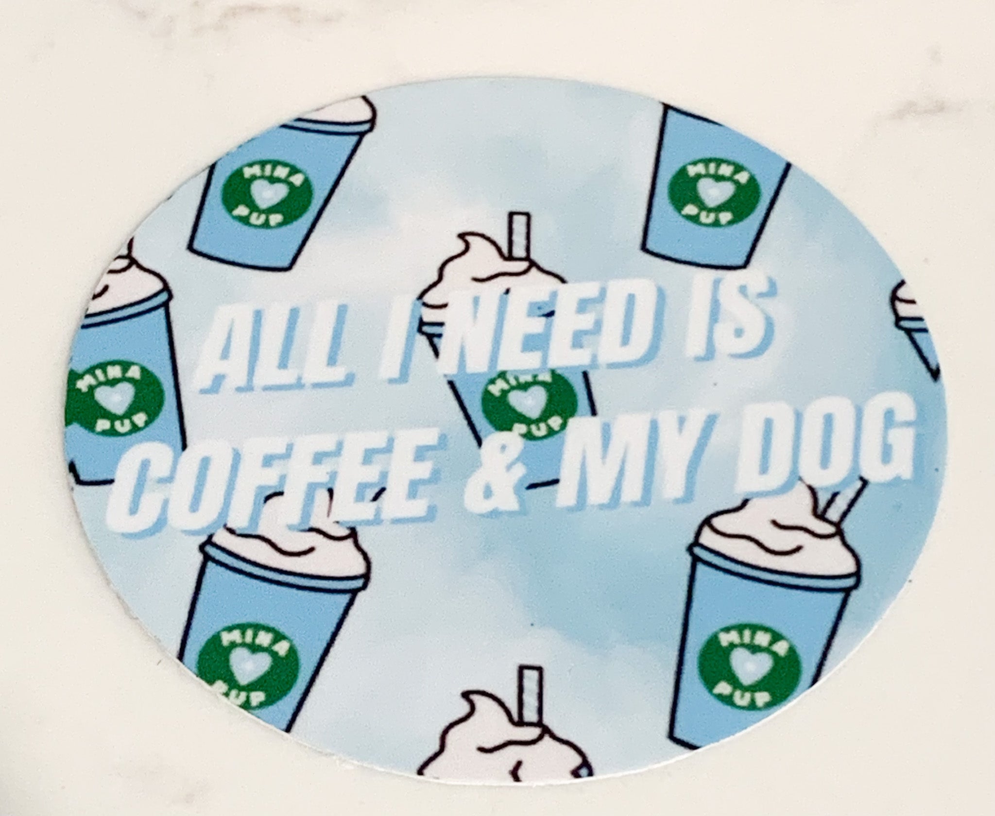 Blue Pupshake Dog And Coffee Lovers Waterproof Vinyl Sticker